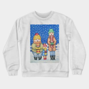 cute illustration of carol singers in the snow at Christmas Crewneck Sweatshirt